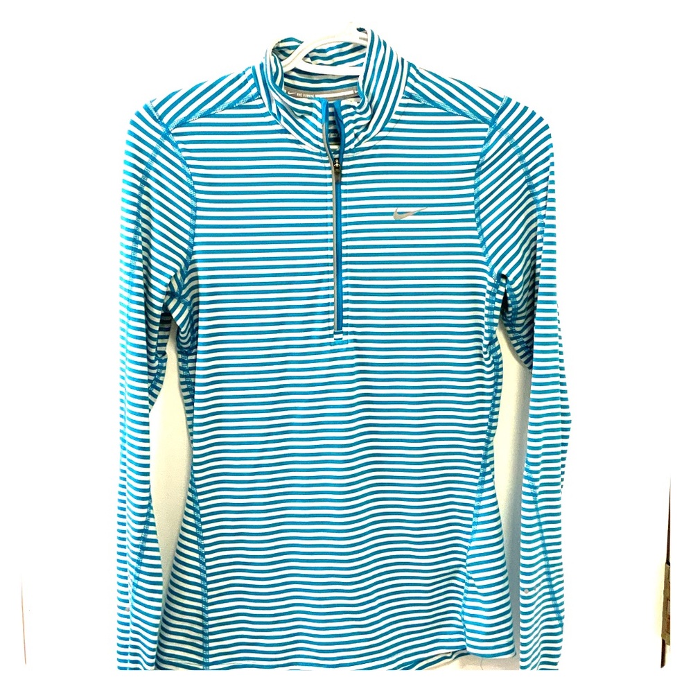 Nike Dri-FIT Half-Zip Running Pullover – Striped Turquoise & White Sz XS